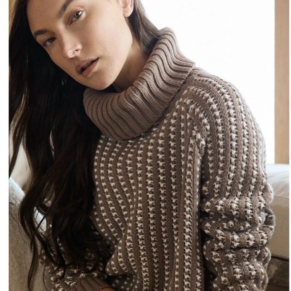 Have Women's Taupe and Cream Turtleneck Sweater - Picture 2 of 5